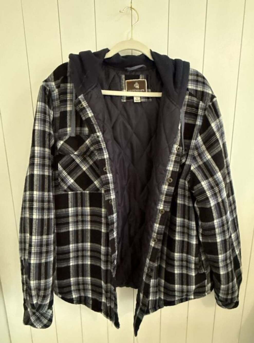 Legendary Outfitters Men's Blue Plaid Quilted Lined Flannel Shirt L